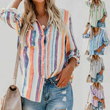 Women's Button Down Shirts Casual Long Sleeves Lapel Collar Striped Print Blouse Vertical