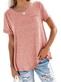 Women's Solid Color Pocket T-Shirt Casual Loose Tops Pullover Blouse Basic Tee