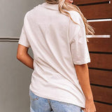 Women Distressed Hole Shirt Short Sleeve Round Neck T Shirt Blouse