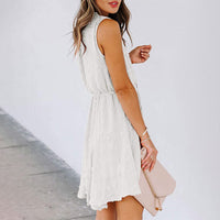 Women's Summer Chiffon Skirt Sleeveless Knee Length V Neck Dress Elastic Waist