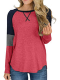 Women Loose T-shirt Long Sleeve Casual Sweatshirt Tops Stitching Blouse Pullover