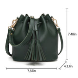 Womens Mini Bucket Bag Leather Drawstring Purse Tassel Crossbody Shoulder Bag
