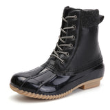 Women's Waterproof High Top Boots Lace Up Duck BootsRound Toe Rain Booties Anti Slip