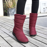 Women Waterproof Winter Snow Boots Wedge Fur Lined Warm Slip On Mid-Calf Booties
