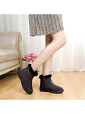 Womens Solid Color Round Toe Slip On Ankle Boots Warm Lightweight High Top Shoes