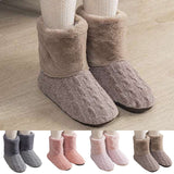 Women Fur Lined Knitted High Top Cotton Soft Shoes Slip On Comfortable Cotton Slippers