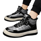 Mens Solid Color Ankle Boot Flat Heels Shoes Winter Warm Boot Lace Up Round Toe