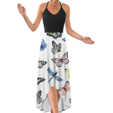 Women Butterfly Print Sexy Tank Dress Sleeveless V Neck Basic Midi Swing Dresses