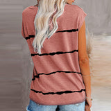 Womens Striped Cap Sleeve Crew Neck Tops T-Shirts