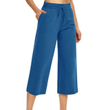 Womens Capris Pants Casual Elastic Waist Workout Jogger Cropped Pant Sweatpant