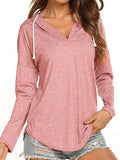 Pullover Hoodies Tops Long Sleeve for Women V Neck Drawstring Hooded Shirts Blouses Tunic Ladies Autumn Solid Color Sweatshirt S-XXXL