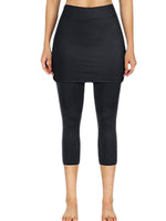 Women's Tennis Skirted Capri Leggings Pockets Elastic Sports Yoga Pants Skirts