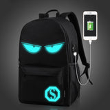 Luminous USB Charger Student Backpack Casual Laptop School Bag Anti-Theft Lock