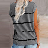 Womens Striped Cap Sleeve Crew Neck Tops T-Shirts