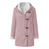 Women's Solid Color Hooded Neck Long Sleeve Fall Winter Hoodie Button-up Pockets