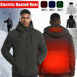 Mid-Ten Men's Heated Jacket USB Electric Heated Coat Vest Hooded Heating Winter Clothes Thermal Outdoor Heating Pad Outwear-Full Zip Down Cotton Jacket with Battery Pack 10000mAH