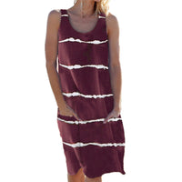 Women Striped Beach Slip Skirt Knee Length Sleeveless Round Neck Dress Plus Size