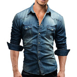 Men's Casual Long Sleeve Denim Shirt Tops Blouse Overshirts Button-Down Pockets