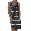 Women Striped Beach Slip Skirt Knee Length Sleeveless Round Neck Dress Plus Size