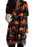 Casual Sweatshirt for Women Halloween Shirts Long Sleeve Black Cat Shirt Baggy Loose Fit Pullovers with Pockets Pumpkin Print 2 M