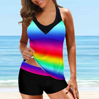S-XL Women 2 Piece Tankini Swimsuit Set With Push Up Bra Padded Swimwear Beachwear Bathing Suit With High Waist Boyshorts
