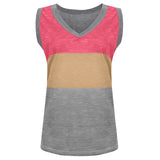 Women Color Block Tank Tops Sleeveless V Neck Summer Casual Tee Shirt Loose Tees