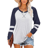 Women Color Matching Crew Neck Long Sleeve T-Shirt Pullover Blouse Top Tunic Tee