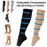 Zippered Compression Socks Medical Grade Firm, Easy-On, (20-30 mmHg), Knee High, Open Toe, Best Stockings for Men and Women