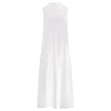 Women's Midi Dress Solid Color Vest 2 Pockets Long Tops Dresses Summer Sundress