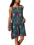 Women Summer Print Tank Dress Fashion Sleeveless Casual Loose Crew Neck Dress Beach Holiday Swing Sundress