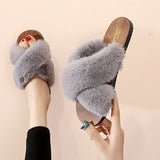 Womens Plush Soft House Slippers Non-Slip Slip on Open Toe Cozy Slides Shoes
