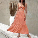 Womens Summer Casual Boho Elastic High Waist Skirts Pleated A Line Swing Beach Maxi Skirt