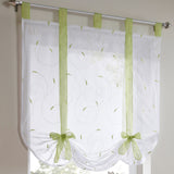 1pc Slot Top Rod Pocket Embroidery Floral Short Window Curtain Tie Up Voile Window Drape Sheer Cafe Tier Tulle Kitchen Scarf Bathroom Valance