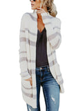 Womens Casual Long Sleeve Striped Knitted Sweater Cardigan Coat Outwear Knitwear