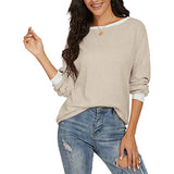 Women's Solid Scoop Neck T-shirt Autumn Long Sleeve Blouse Pullover Casual Tops