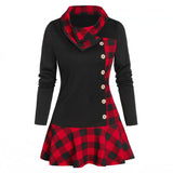 Womens Plaid Colw Neck Tunic Tops T-shirt Bouse