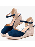 Womens Platform Espadrille Wedges High Heel Sandals with Ankle Strap Buckle Up Shoes