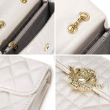 Women Fashion Quilted Crossbody Bag Leather Small Shoulder Handbag Satchel Purse with Metal Chain Strap