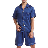 Mens Pajamas Set Solid Color Buttons Tops and Shorts Outfits Set Sleepwear