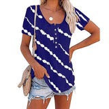Stripe Tunic Tops for Women Summer Button Up Short Sleeve Tie-dye T-Shirt Blouse