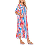 Lumento Women Beach Shirt Dress Casual Loose Button Up Bikini Cover Up Kaftan Dress
