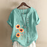 Women Retro Short Sleeve Casual Loose Baggy Tunic Tops Blouse Plus Size Ladies Cotton Linen Casual T-Shirt Tops