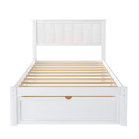 CUH Kids Twin Storage Bed Frame with Drawers and Headboards, Solid Pine Wood Platform Bed for Boys Girls, Mattress Foundation, Wood Slats Support, No Box Spring Needed, White/Gray