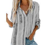 Women's Button Down Shirts Casual Long Sleeves Lapel Collar Striped Print Blouse Vertical