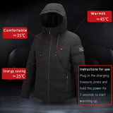 Mid-Ten Men's Heated Jacket USB Electric Heated Coat Vest Hooded Heating Winter Clothes Thermal Outdoor Heating Pad Outwear-Full Zip Down Cotton Jacket with Battery Pack 10000mAH