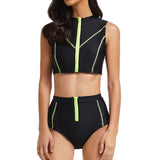 Women 2 Piece Tankini Swimming Suit With High Waist Boyshorts Zipper Front Beachwear Bathing Suit Swimwear
