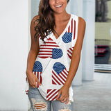 Women Sleeveless Tank Tops USA Flag Print Blouse Shirt Casual 4th of July Patriotic V Neck T Shirt