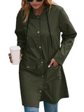 Women's Waterproof Rain Jacket Lightweight Hooded Windbreaker Active Outdoor Raincoat Plain Color Button Down Trench Outerwear