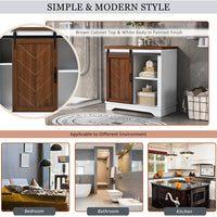 CUH Bathroom Storage Cabinet, Farmhouse Freestanding Accent Cabinet, Sliding Barn Door, Thick Top, Adjustable Shelf, Kitchen Buffet Entryway Table, Thick MDF Board