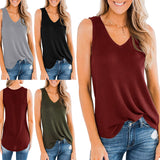 Women Solid Color V Neck T Shirt Sleeveless Vest T Shirt Casual Tops Loose Soft